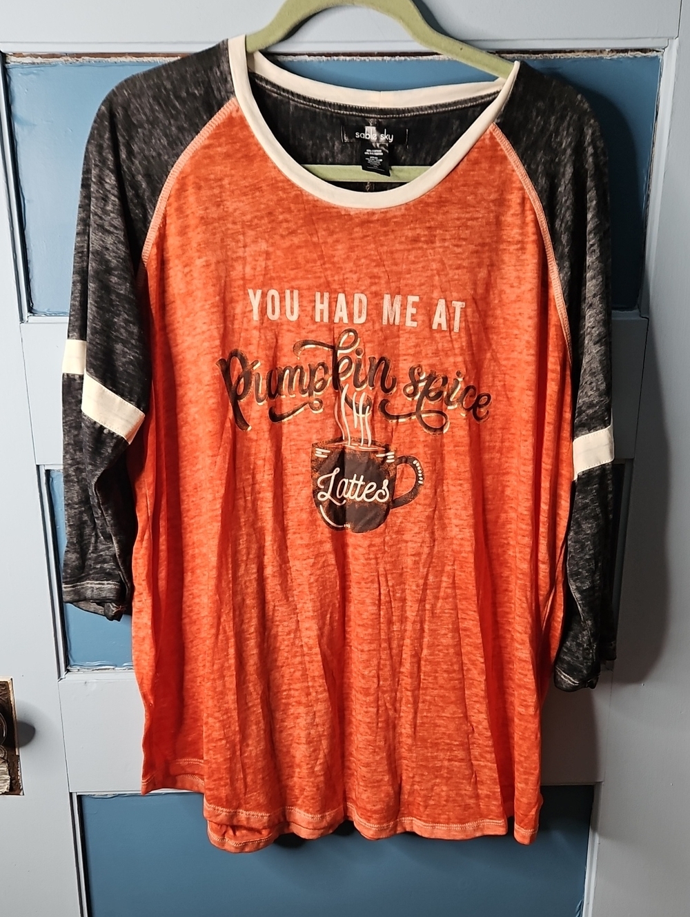 Sable Sky Pumpkin Spice Lattes Raglan Tee - Orange & Black 1X